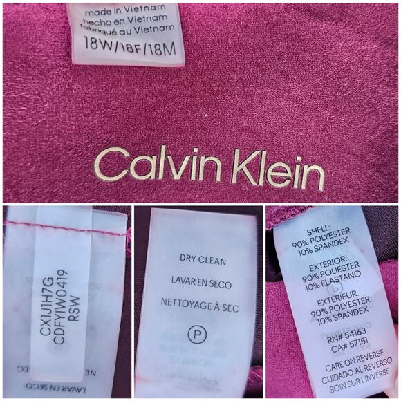 Faux Suede Dress Calvin Klein Plus 18W Burgundy Stretch Scuba Sleeveless Flare - Picture 4 of 8